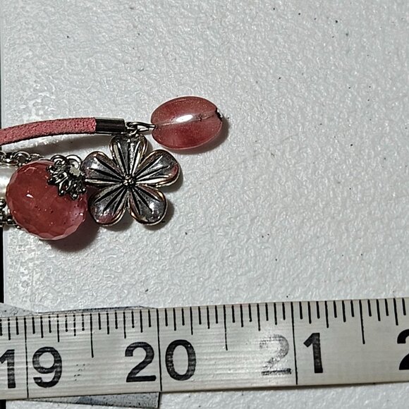 Boho Pink Beaded Silver Tone Strawberry Flower Charm Necklace Fashion Jewelry - Picture 8 of 8
